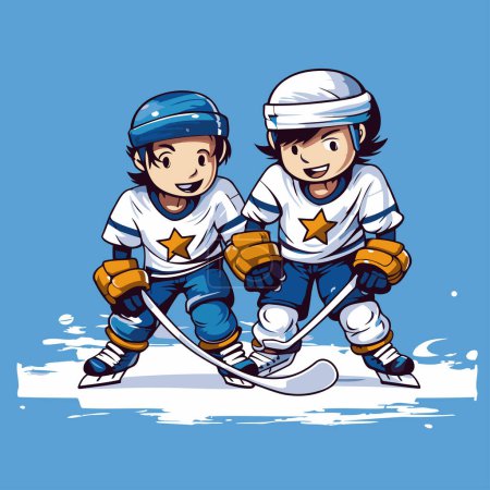Illustration for Ice hockey players. Vector illustration of two cartoon hockey players on ice. - Royalty Free Image