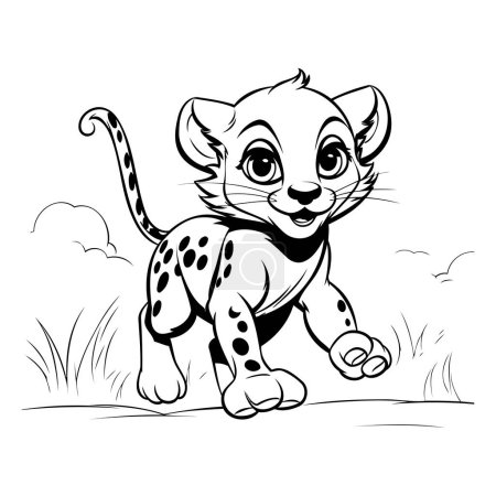 Ilustración de Ilustración de dibujos animados de carácter animal de guepardo para colorear libro - Imagen libre de derechos