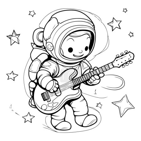 Téléchargez les illustrations : Mignon astronaute jouant de la guitare. Illustration vectorielle. Livre à colorier pour enfants. - en licence libre de droit