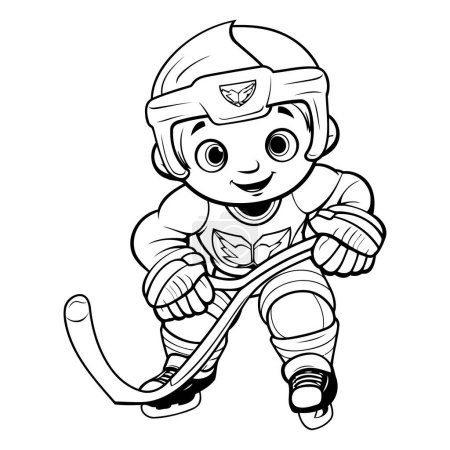 Illustration for Coloring page of a boy ice hockey player. Vector illustration. - Royalty Free Image