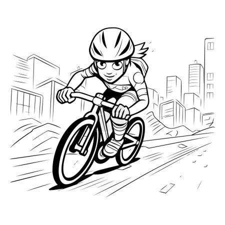 Téléchargez les illustrations : Cycliste sur la route dans la ville. Illustration vectorielle. - en licence libre de droit