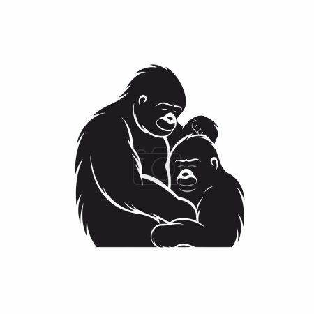 Téléchargez les illustrations : Mère gorille avec son bébé. Illustration vectorielle sur fond blanc - en licence libre de droit