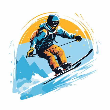 Téléchargez les illustrations : Snowboarder sur la piste. Illustration vectorielle pour votre design - en licence libre de droit
