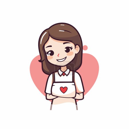 Illustration for Cute girl with apron holding a heart. Vector illustration. - Royalty Free Image