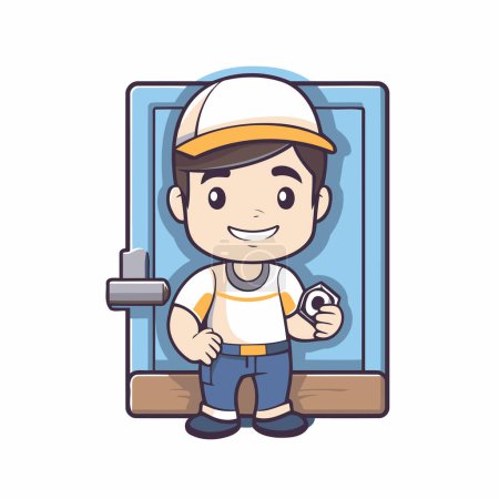 Illustration for Plumber holding key - Cute cartoon character vector illustration design. - Royalty Free Image