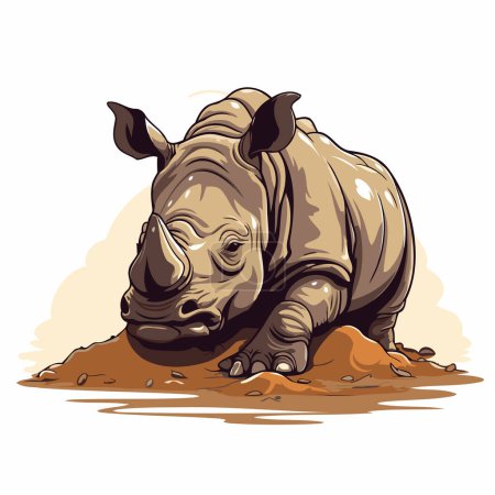 Ilustración de Rinoceronte en el barro. Ilustración vectorial aislada sobre fondo blanco. - Imagen libre de derechos