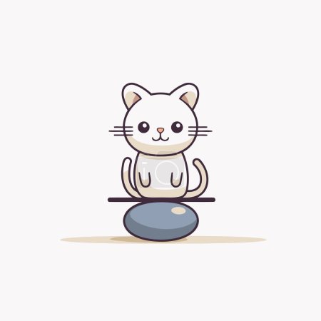 Illustration for Cute cat sitting on a zen stone. Vector illustration. - Royalty Free Image