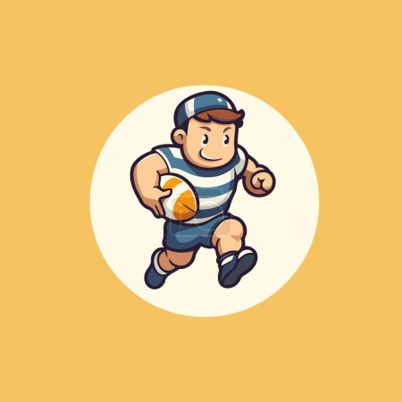 Téléchargez les illustrations : Icône de dessin animé du joueur de rugby. Illustration vectorielle pour votre graphisme - en licence libre de droit