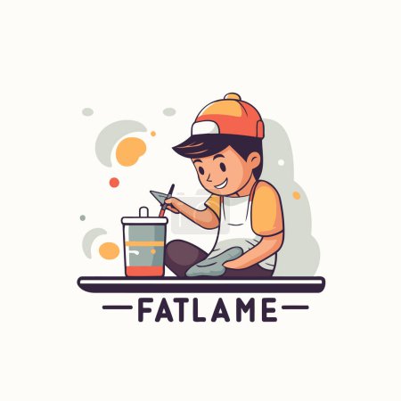 Illustration for Funny cartoon character of a boy in a construction helmet and overalls. Vector illustration - Royalty Free Image