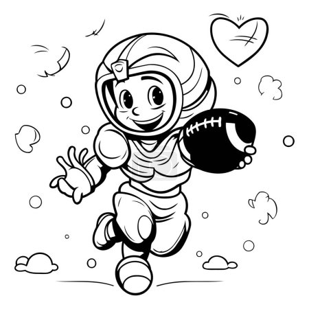 Illustration for Cute cartoon astronaut playing american football. Vector illustration for coloring book. - Royalty Free Image
