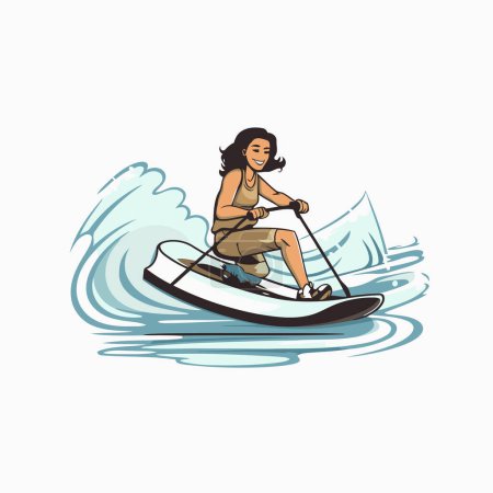 Illustration for Woman on Stand Up Paddle Board. Water Sport Vector Illustration - Royalty Free Image