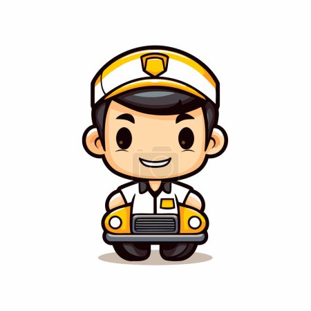Ilustración de Conductor de coche marinero - Lindo personaje de mascota de dibujos animados - Imagen libre de derechos