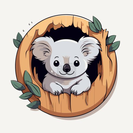 Téléchargez les illustrations : Mignon koala dans un trou de bois. Illustration vectorielle. - en licence libre de droit