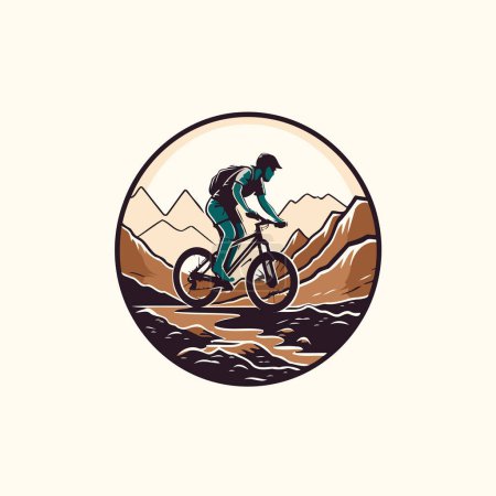 Illustration for Cyclist in the mountains. Vector illustration in retro style. - Royalty Free Image