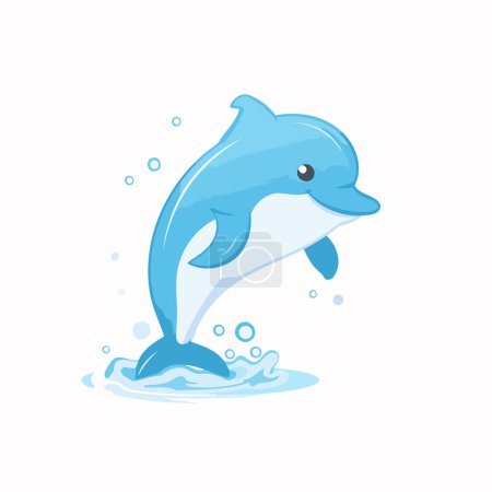 Ilustración de Delfín saltando del agua. Ilustración vectorial en estilo plano. - Imagen libre de derechos