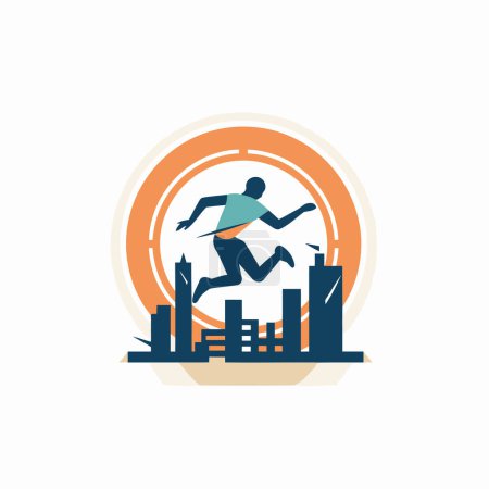 Illustration for Businessman running in the city. Vector illustration in flat style. - Royalty Free Image