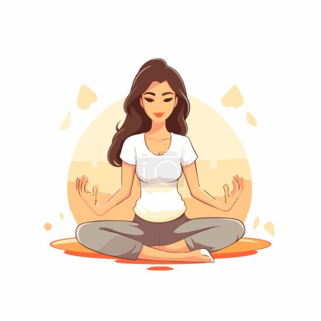 Illustration for Woman meditating in lotus position. Vector illustration in cartoon style - Royalty Free Image