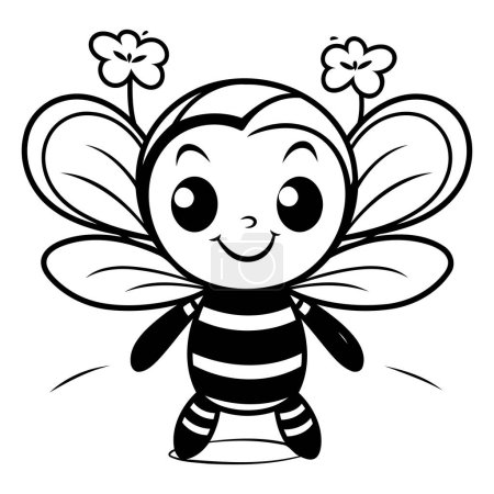 Illustration for Black and White Cartoon Illustration of Cute Bee Mascot Character - Royalty Free Image