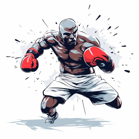 Téléchargez les illustrations : Boxer en action. Illustration vectorielle d'un boxeur en action. - en licence libre de droit