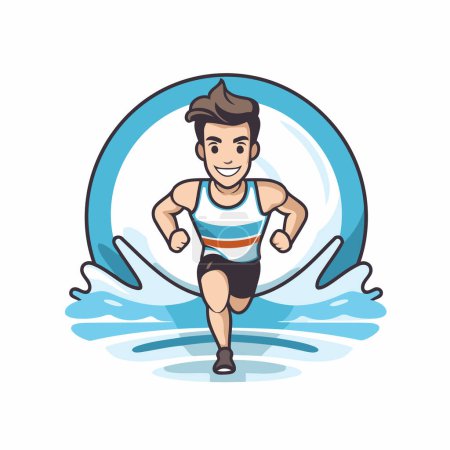 Illustration for Sport man running in water. Vector illustration in flat cartoon style. - Royalty Free Image