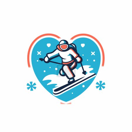 Téléchargez les illustrations : Modèle de logo de ski. Illustration vectorielle d'un skieur en forme de cœur. - en licence libre de droit