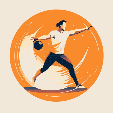 Téléchargez les illustrations : Illustration vectorielle d'un jeune homme faisant des exercices de fitness avec une balle. - en licence libre de droit
