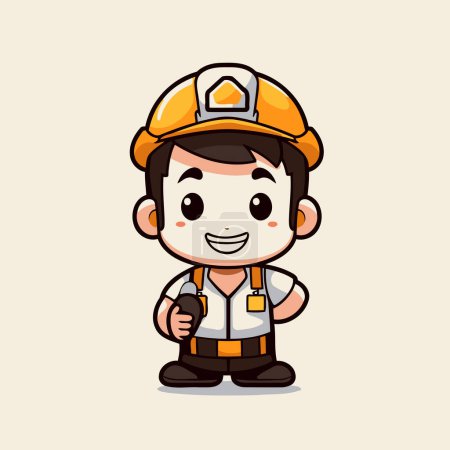 Illustration for Cute Construction Worker Mascot Character Design Vector Illustration. - Royalty Free Image