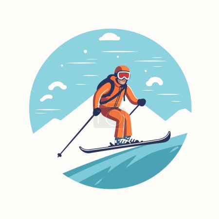 Ilustración de Esquiar en las montañas. Ilustración vectorial. Estilo plano. - Imagen libre de derechos