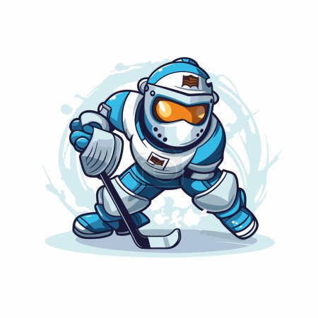 Illustration for Astronaut cartoon mascot with ice hockey stick. Vector illustration. - Royalty Free Image