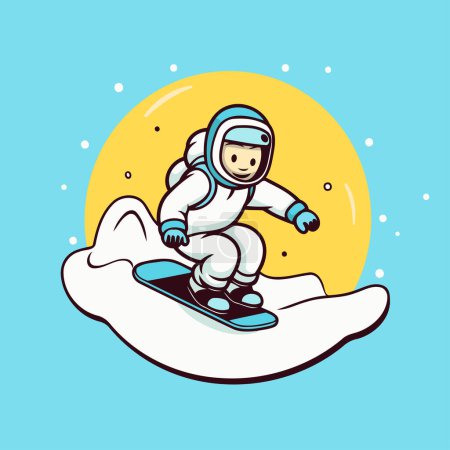 Téléchargez les illustrations : Snowboarder sur le snowboard. Illustration vectorielle. Cartoon style. - en licence libre de droit