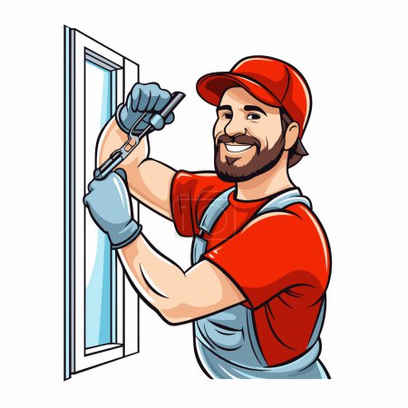 Illustration for Vector illustration of a handyman with a screwdriver in his hand - Royalty Free Image