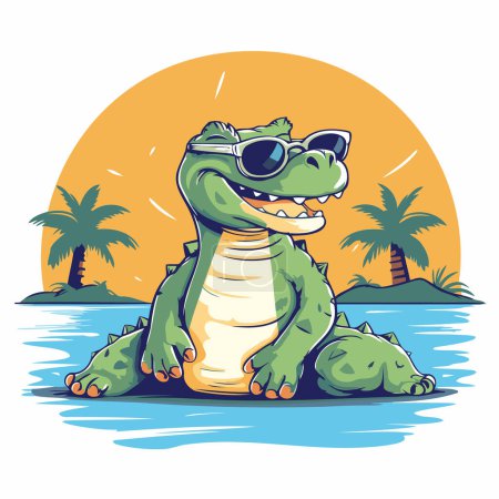 Illustration for Crocodile on the beach. Vector illustration in cartoon style. - Royalty Free Image