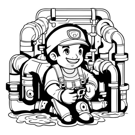 Téléchargez les illustrations : Illustration d'un garçon mignon portant un costume de plombier - en licence libre de droit