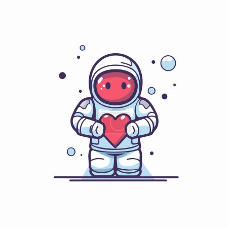 Téléchargez les illustrations : Astronaute avec le cœur dans les mains. Illustration vectorielle en style plat - en licence libre de droit