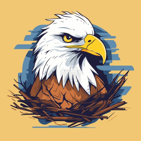 Illustration for Bald eagle in the nest. Vector illustration for your design. - Royalty Free Image