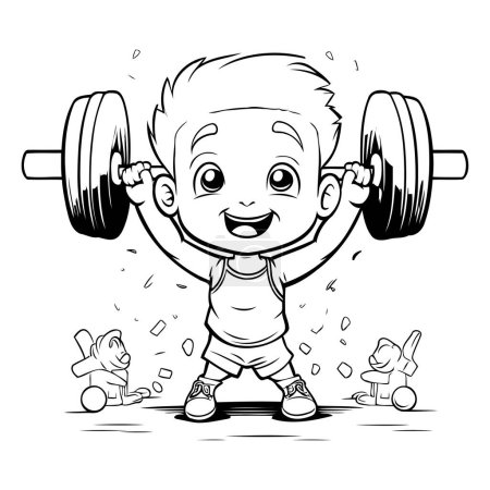 Ilustración de Niño de dibujos animados levantando pesas. Ilustración de clip de vectores para niños. - Imagen libre de derechos