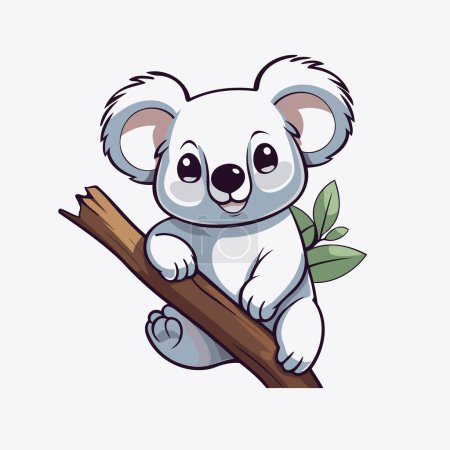 Ilustración de Bonita caricatura koala en una rama de árbol. Ilustración vectorial. - Imagen libre de derechos