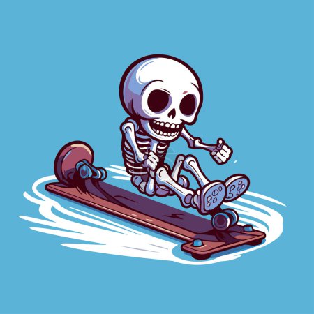 Téléchargez les illustrations : Skateboard. Illustration vectorielle d'un squelette chevauchant une planche à roulettes. - en licence libre de droit