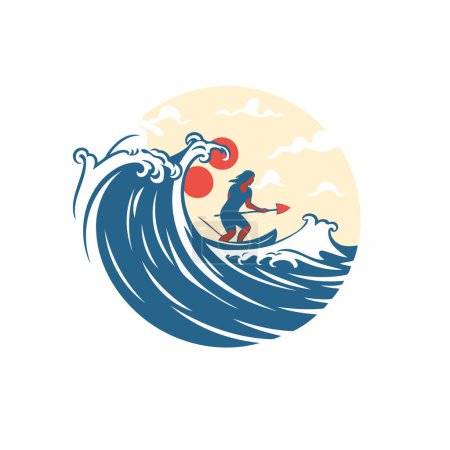 Illustration for Surfer on the waves. Vector illustration in a flat style. - Royalty Free Image