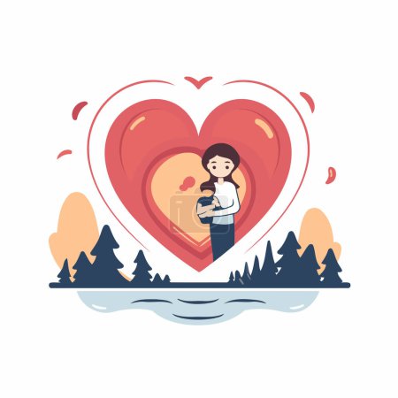 Téléchargez les illustrations : Couple amoureux sur le fond du cœur. Illustration vectorielle - en licence libre de droit