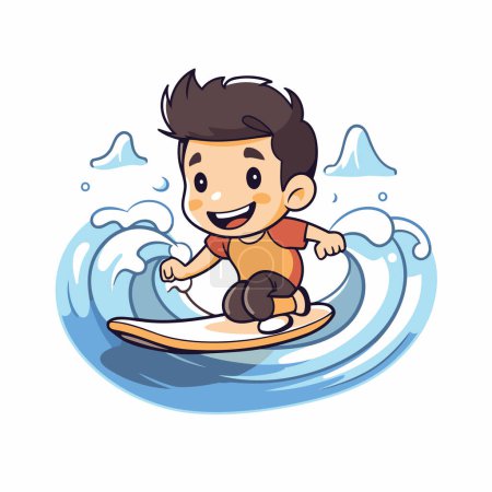Illustration for Boy surfing on the wave. Vector illustration of a cartoon character. - Royalty Free Image