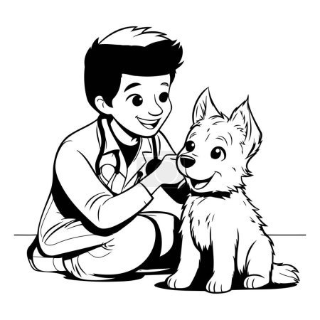 Téléchargez les illustrations : Vétérinaire avec un chien sur fond blanc. Illustration vectorielle - en licence libre de droit