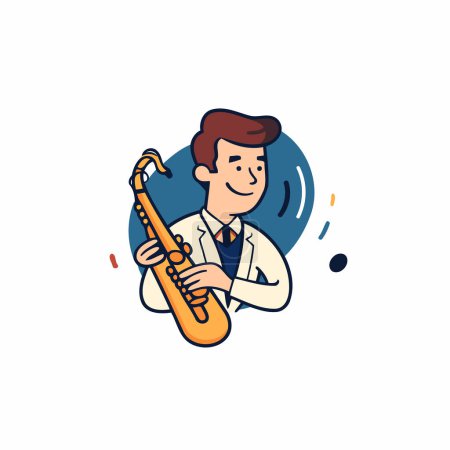 Illustration for Vector illustration of jazz musician playing saxophone. Flat style design. - Royalty Free Image