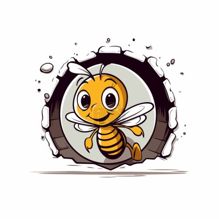 Illustration for Cartoon bee in a tire. Vector illustration on white background. - Royalty Free Image