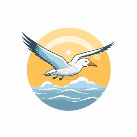 Illustration for Seagull flying over the sea. Vector illustration in flat style - Royalty Free Image
