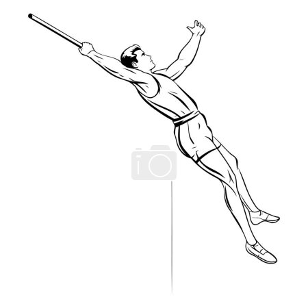 Téléchargez les illustrations : Un sportif qui saute avec une batte. croquis illustration vectorielle. - en licence libre de droit