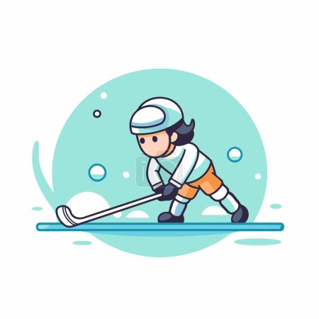 Illustration for Ice hockey player. Flat style vector illustration. Sportsman in helmet playing ice hockey. - Royalty Free Image