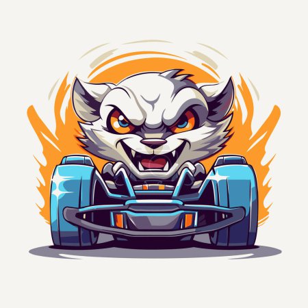 Maskottchen-Illustration eines wütenden Werwolfs am Steuer eines Rennwagens