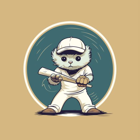 Illustration for Illustration of a cat baseball player with a bat in a circle - Royalty Free Image