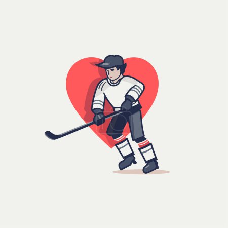 Illustration for Hockey player with a stick and a red heart. Vector illustration. - Royalty Free Image